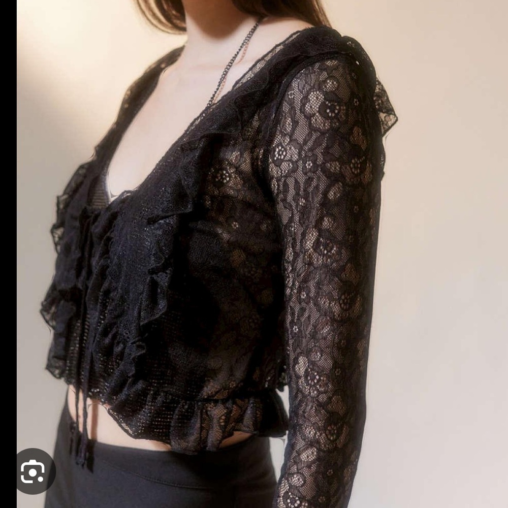 Urban outfitters black lace tie front top
